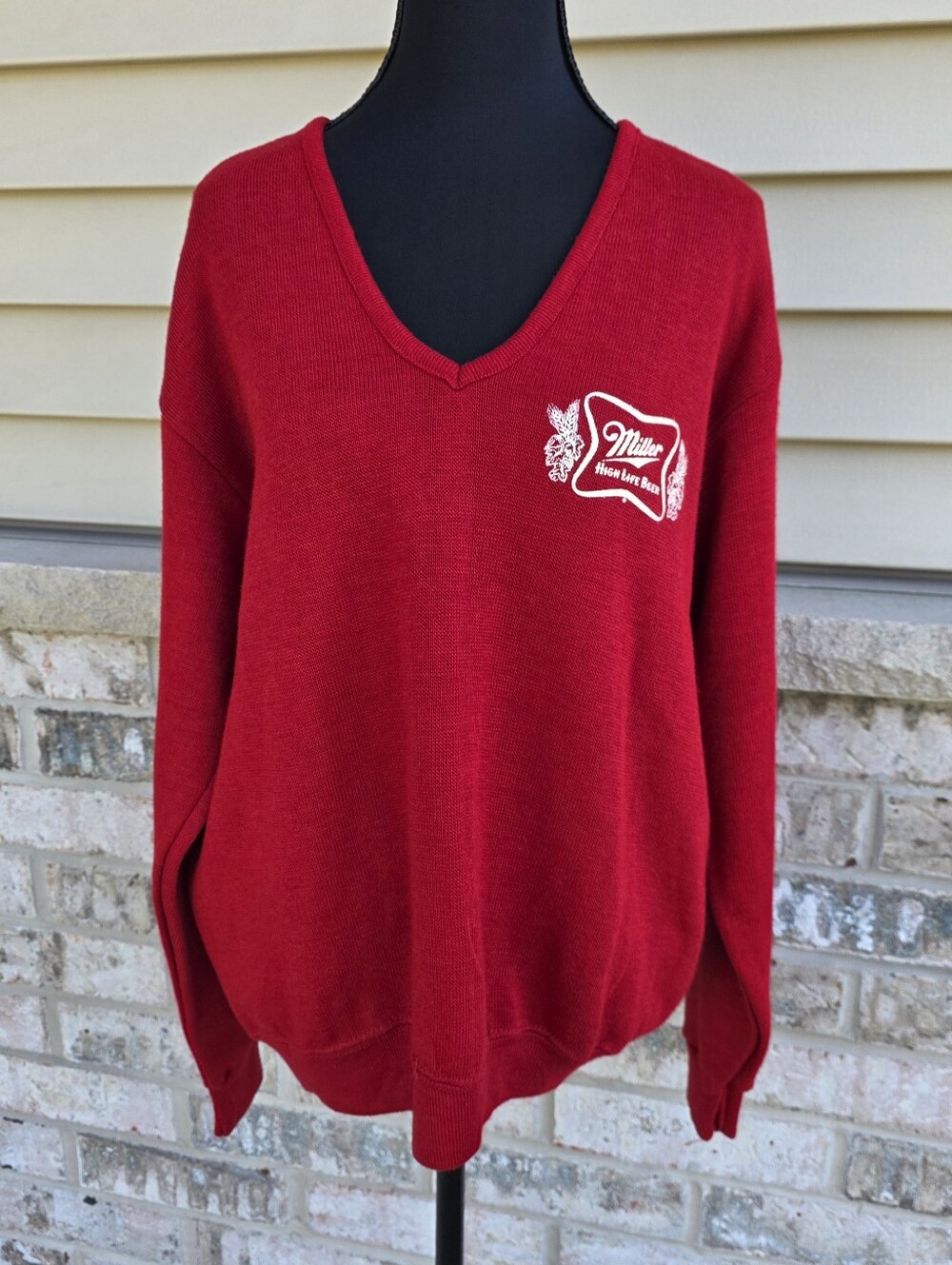 Vintage Miller High Life Beer Sweater Red USA Made XL